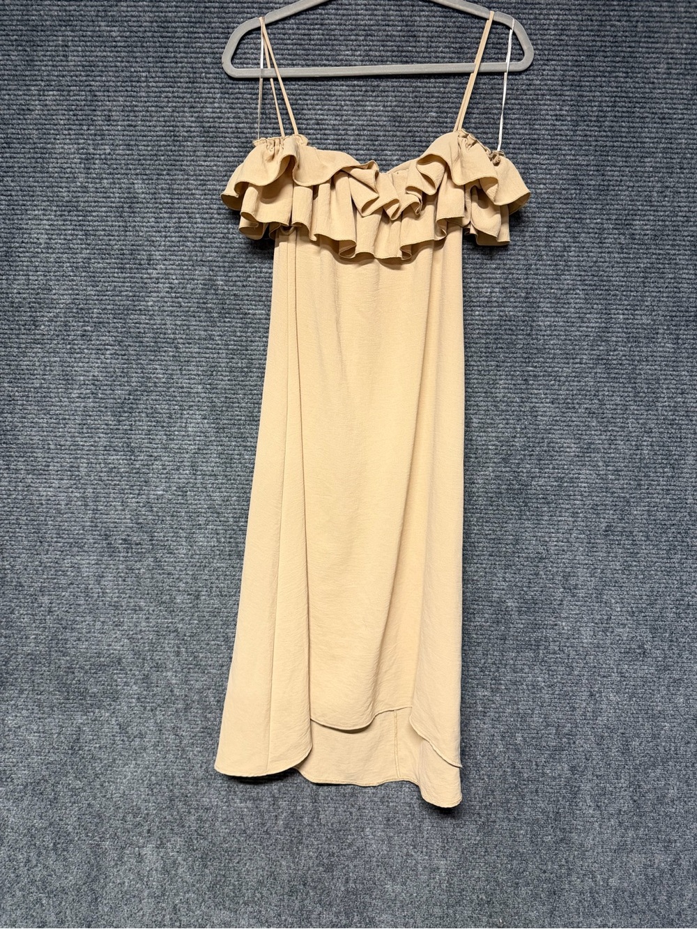 Zara Ruffle top Midi Dress in Beige boho wedding party